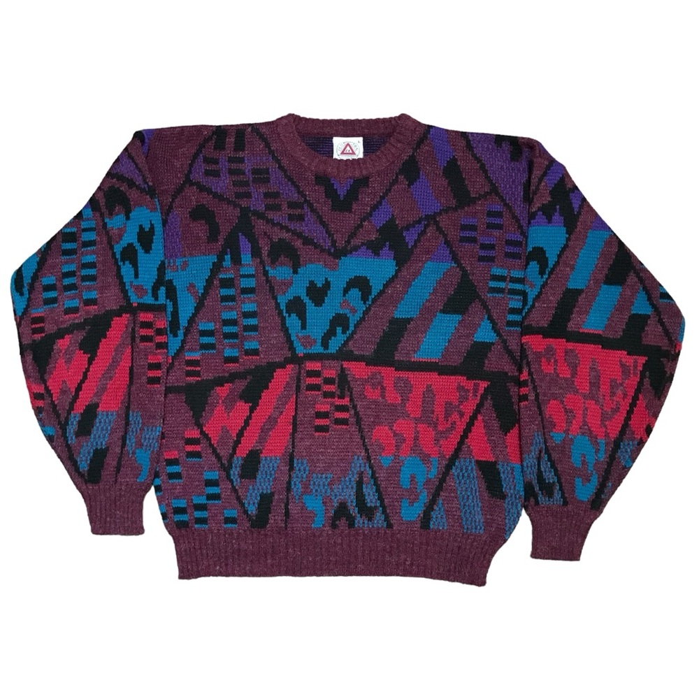 Peter Jon Clothing Vintage Grandpa Sweater Aztec Indian Mask Print Size Large